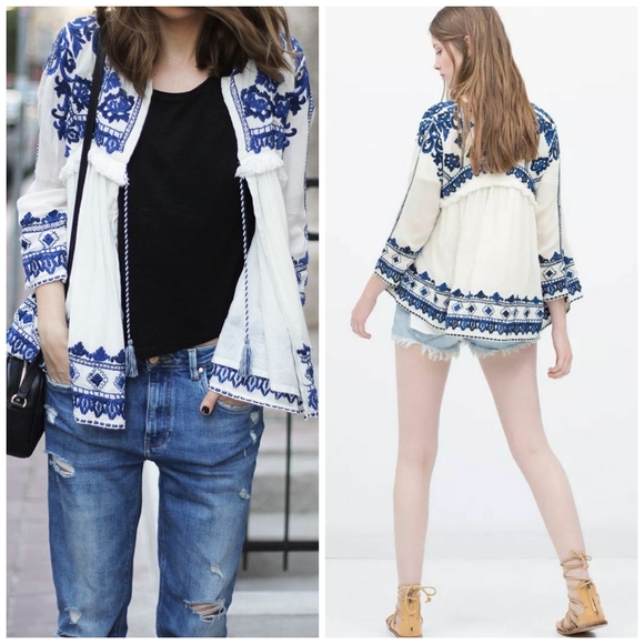 Zara iconic embroidered boho jacket M - Picture 2 of 16